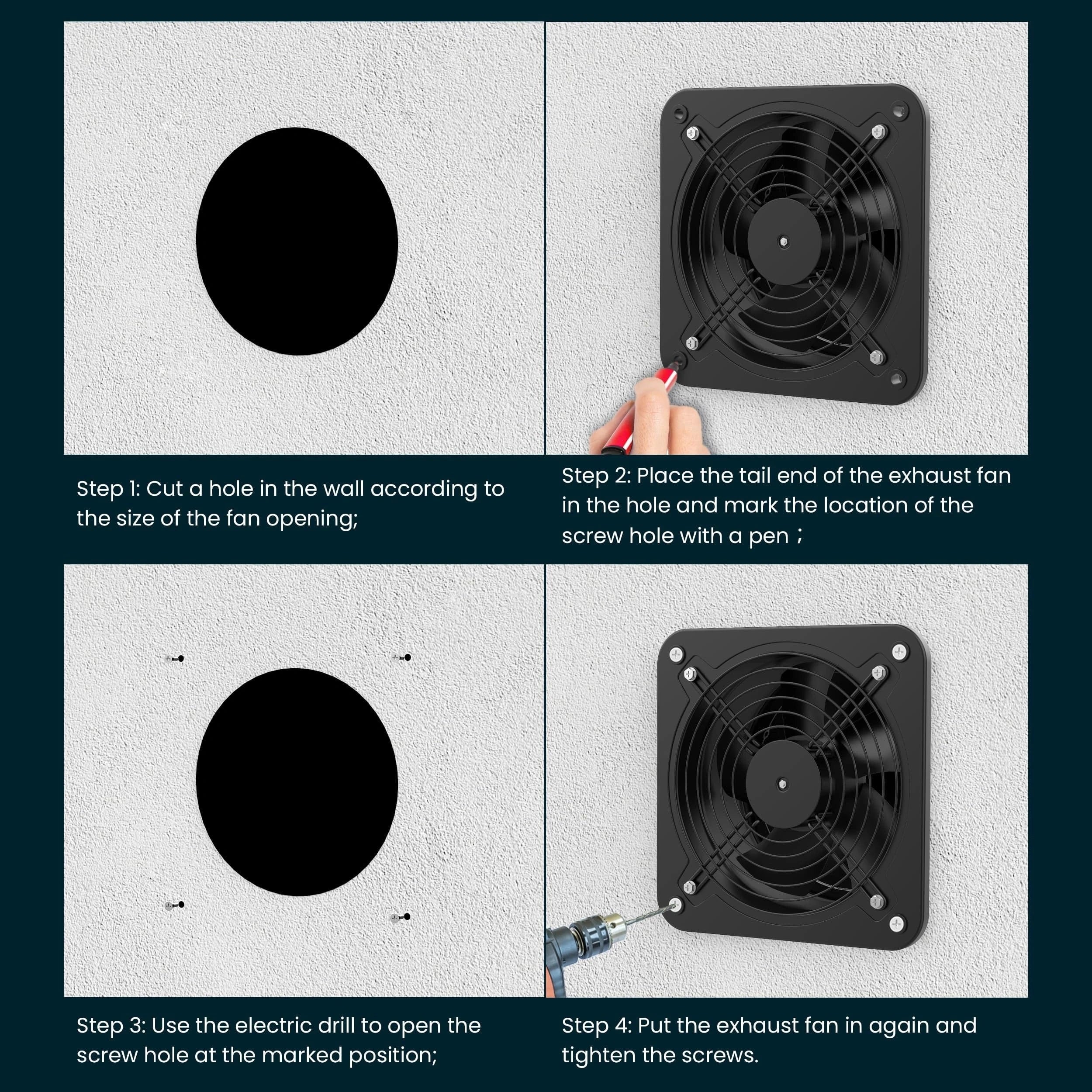 Wall-mounted exhaust fan installation in a garage showing secure duct connection for efficient airflow.