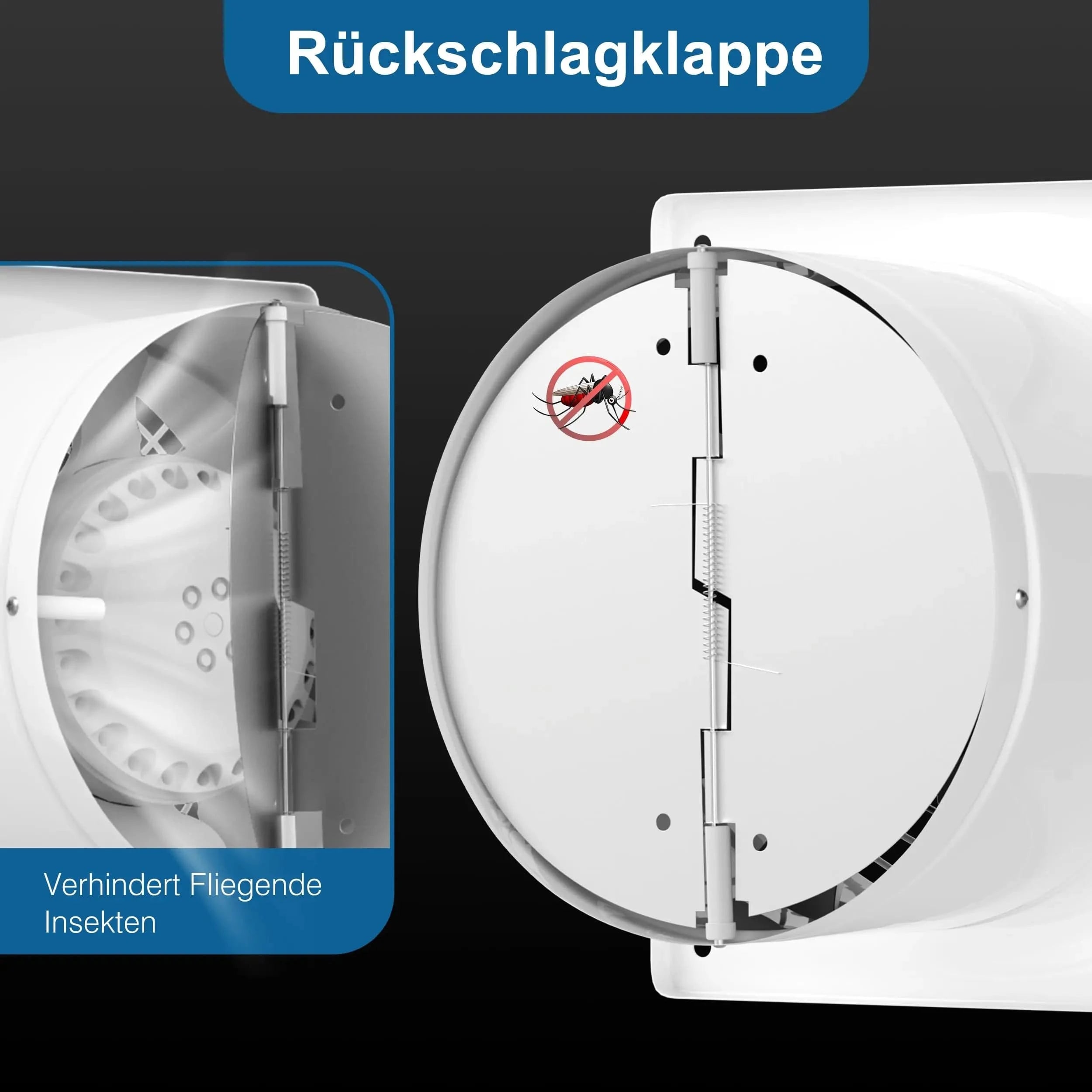 150mm Exhaust Fan with Backflow Flap and Insect Protection – Prevents Reverse Airflow and Blocks Insects for Clean Ventilation