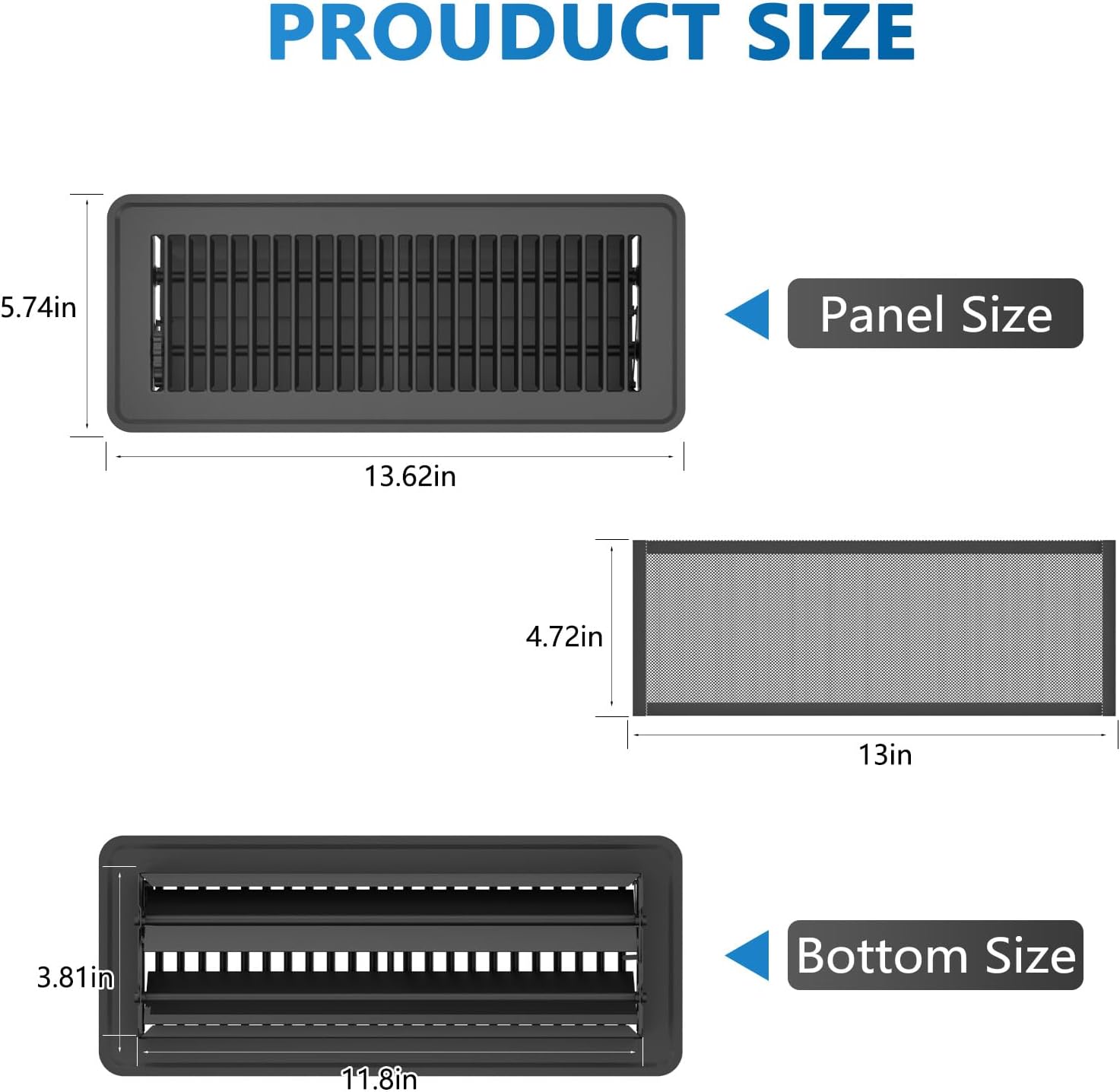Hon&Guan 4x12 Inch Floor Register Size_5.74*13.62 inches