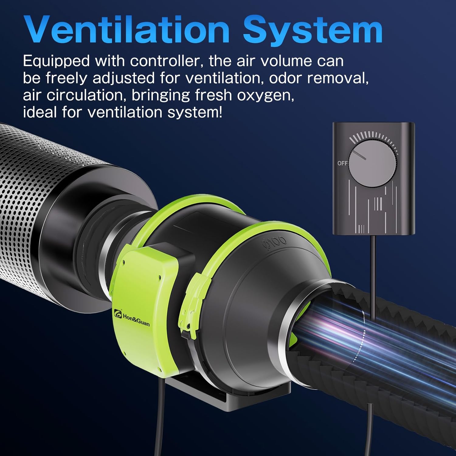 The HONGUAN 4-inch duct fan improves airflow efficiency in HVAC and grow tent ventilation systems.