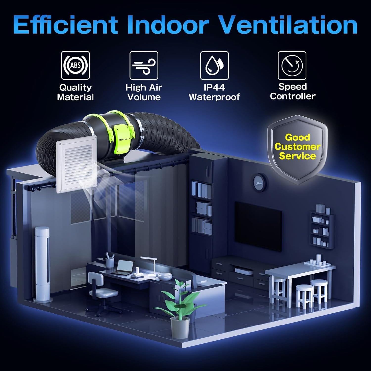 Efficient indoor ventilation with a 6-inch duct fan featuring a variable speed controller for grow tents and bathrooms