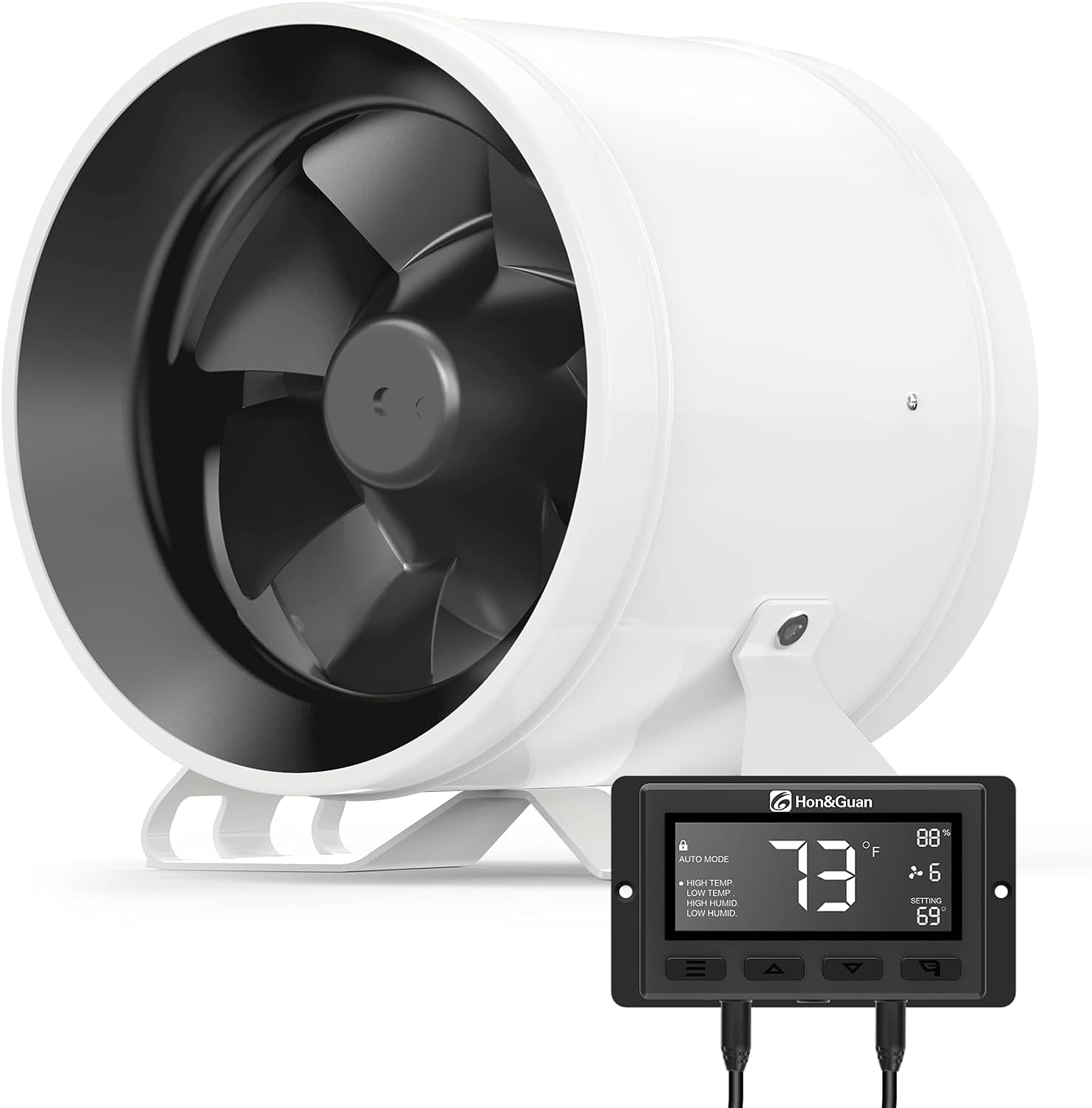 VortexFlow S6 6 Inch Inline Duct Fan with EC Motor and Temp Humidity Controller for Grow Tents and Ventilation Systems