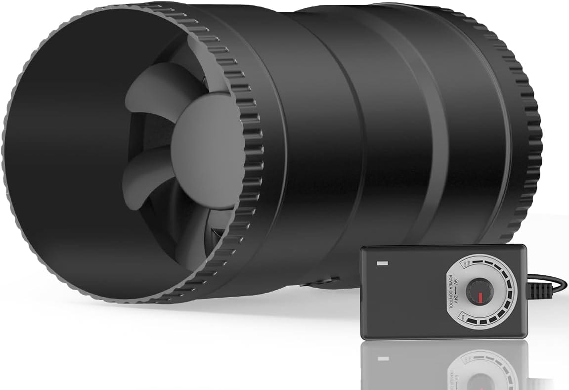 HONGUAN 6-inch inline duct booster fan with adjustable speed controller, ideal for HVAC systems and ventilation setups.