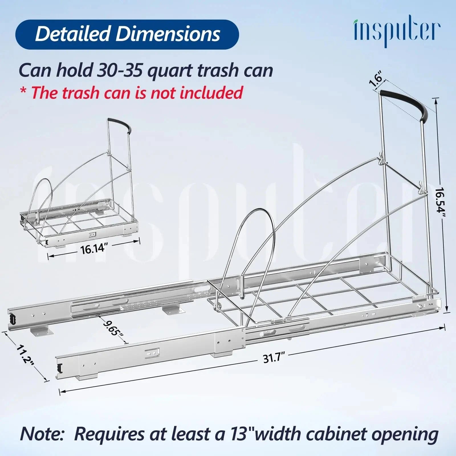 Dimensions of Metal Under Cabinet Trash Rack – 11.2"W x 16.14"D x 16.54"H