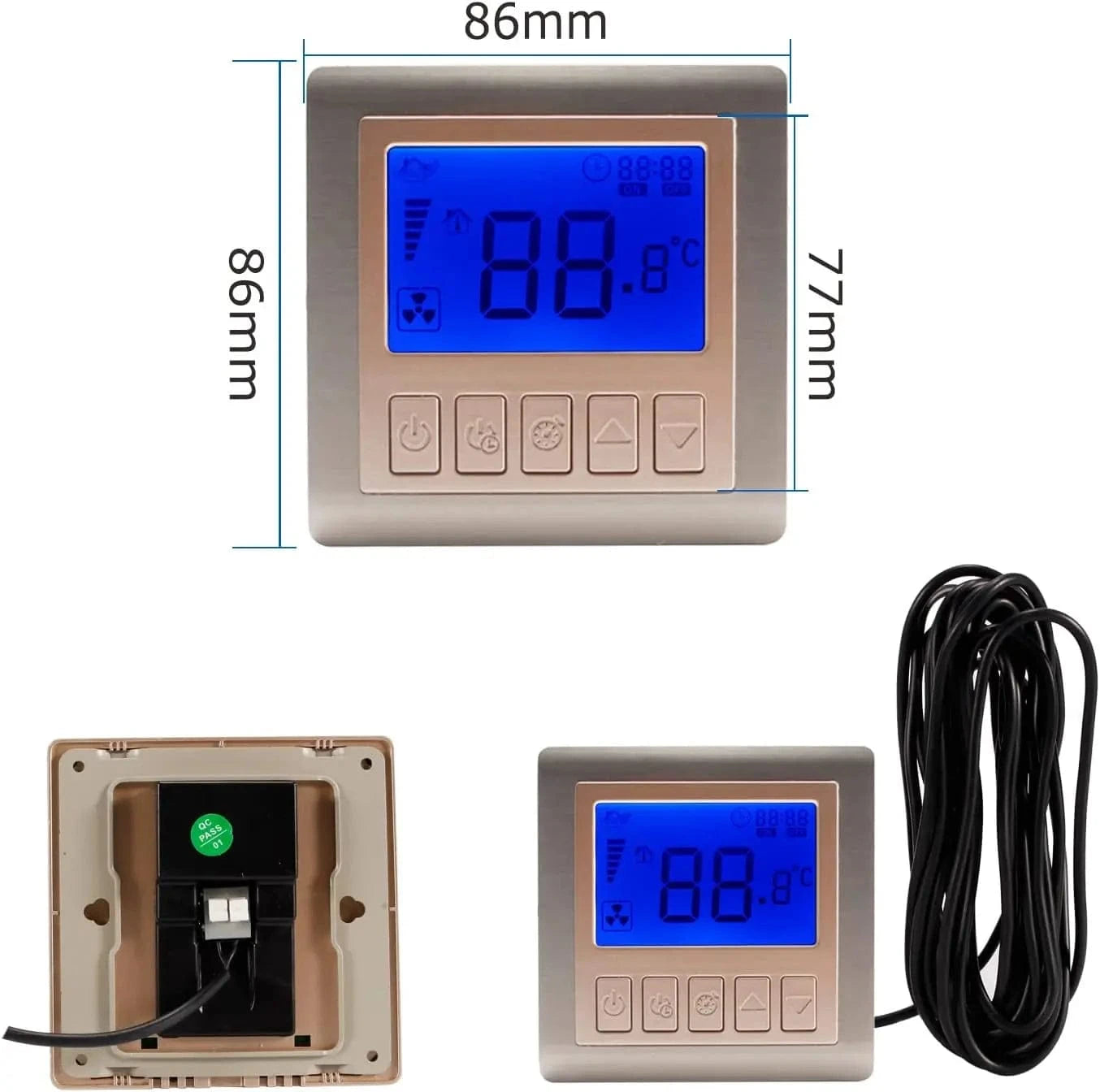Close-up of exhaust fan controller featuring timer, humidity sensor, and 3-speed settings for precise ventilation control