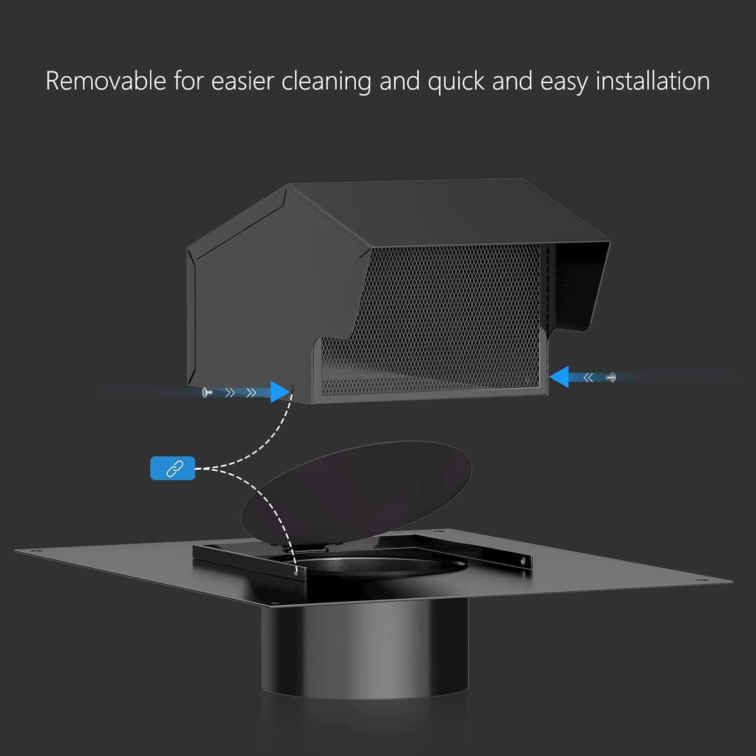 Easy-to-clean, quick-install 4-inch galvanized steel roof vent cap with damper & mesh for ventilation.