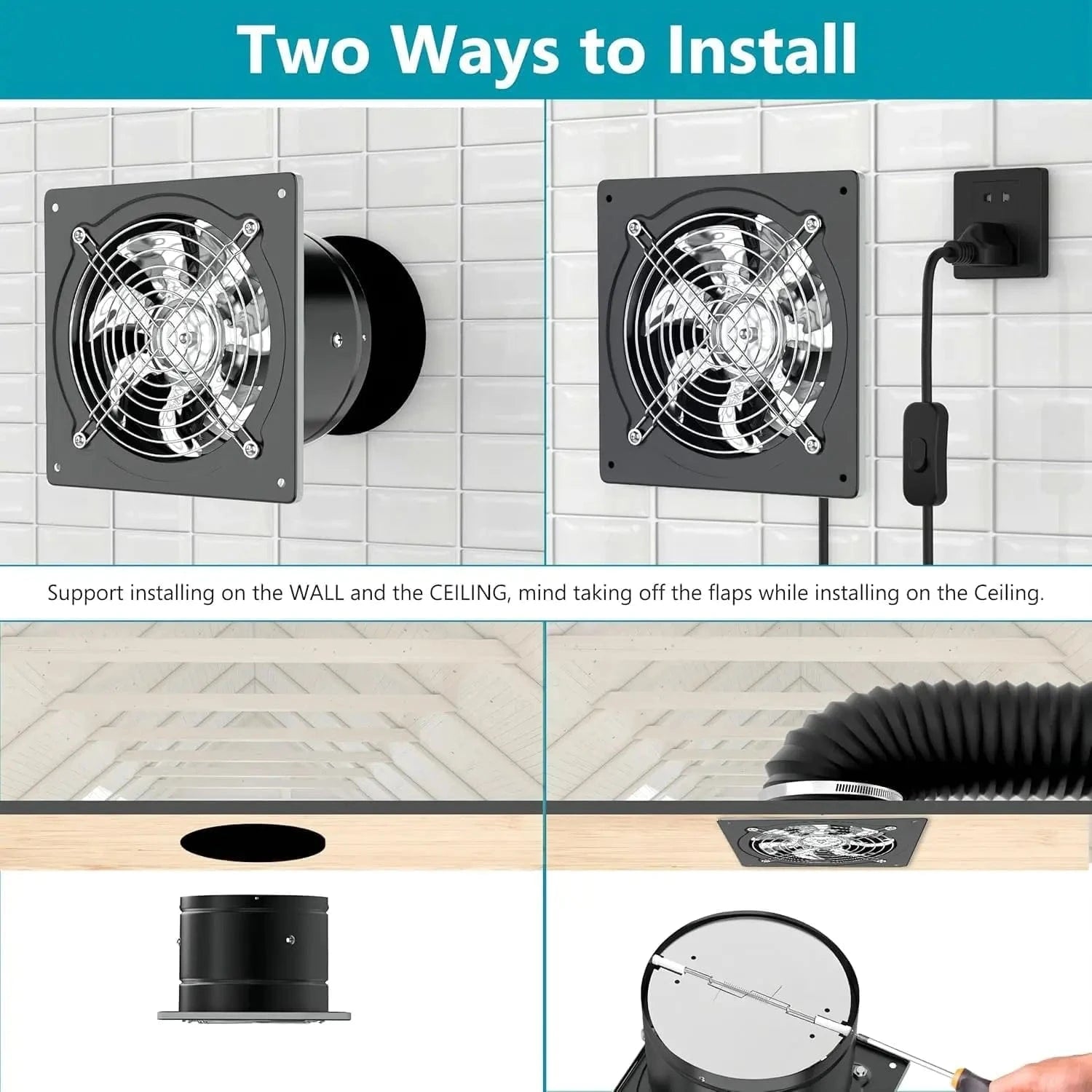 Kitchen Exhaust Fan Installation Steps – Easy Wall or Ceiling Mounting with Removable Check Flap for Ventilation Systems
