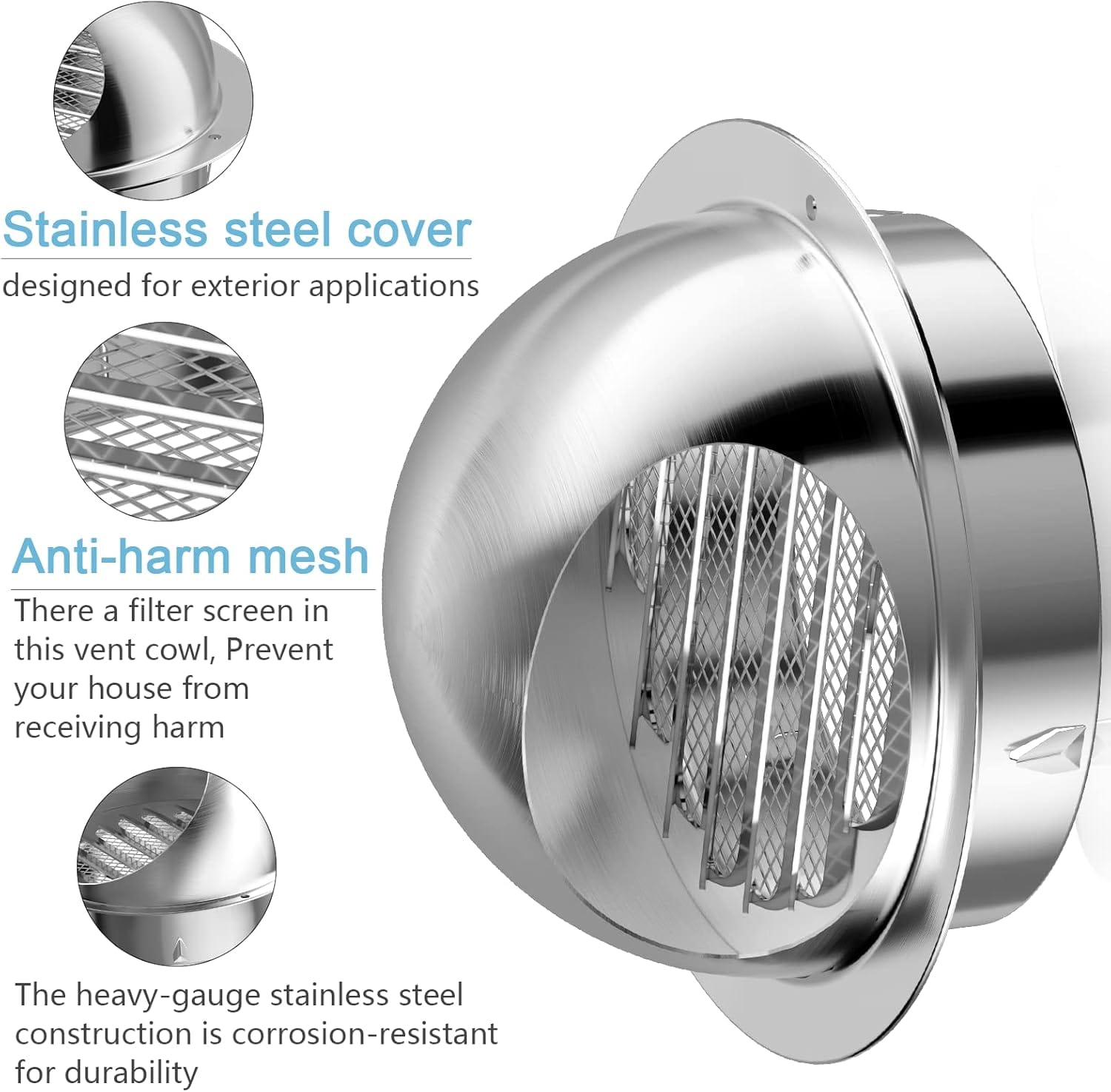 Stainless steel vent cover with fine mesh screen for mosquito and insect protection, ideal for home ventilation systems.