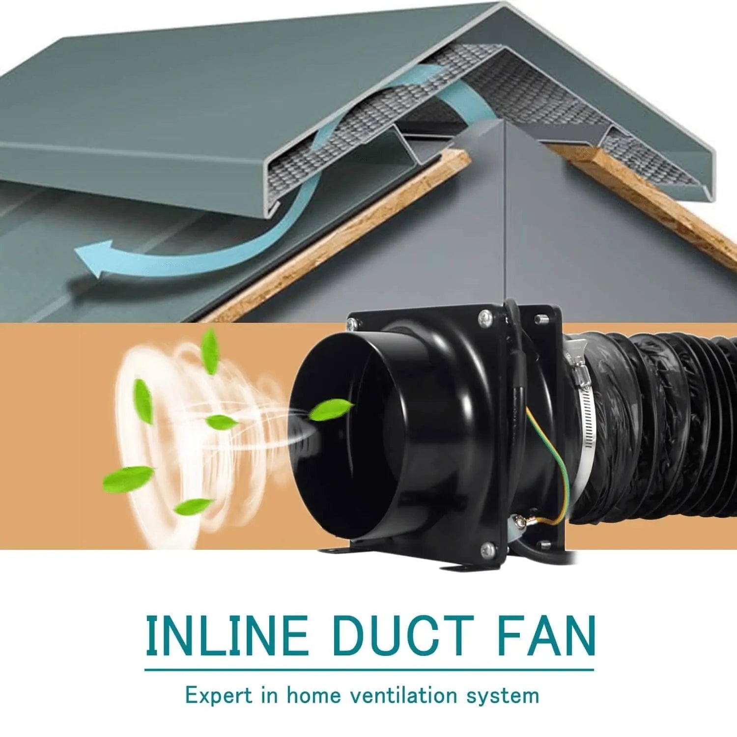 Inline duct fan improving indoor air circulation and ventilation in a modern home setting.