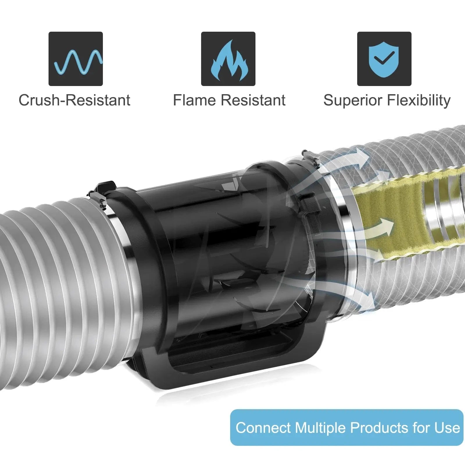 Air Duct Connected to Exhaust Fan – Insulated Flexible Duct for Efficient Airflow and Noise Reduction in HVAC Systems