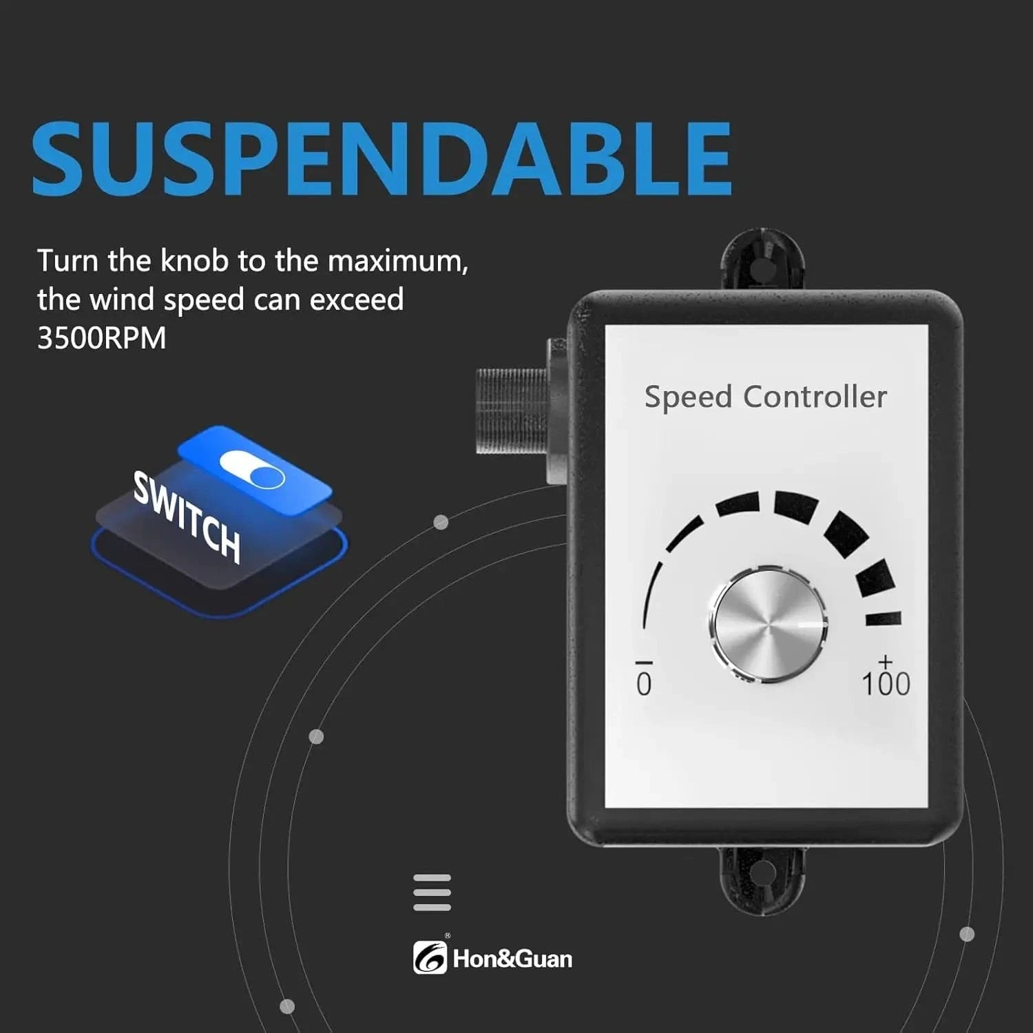 Control diagram of HONGUAN 6-inch duct fan with variable speed controller for energy-efficient ventilation and airflow adjustment.