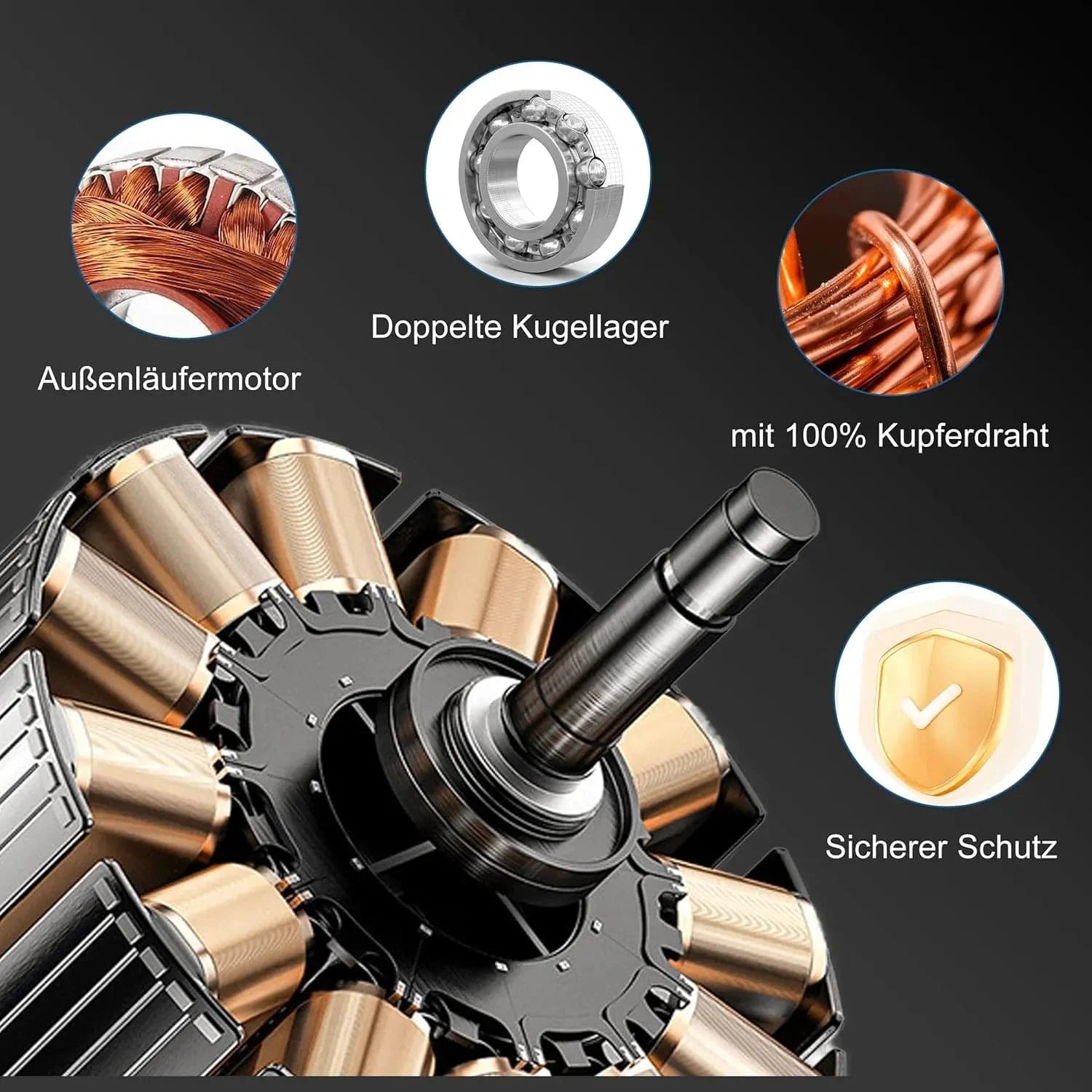 Exhaust Fan Bearing Detail – High-Speed External Rotor Motor with Ball Bearings for Smooth and Quiet Operation