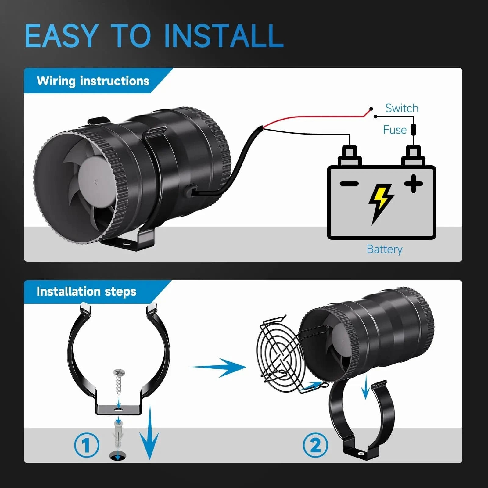 Boat Blower Fan Installation Diagram - showing installation steps for optimal ventilation in confined spaces