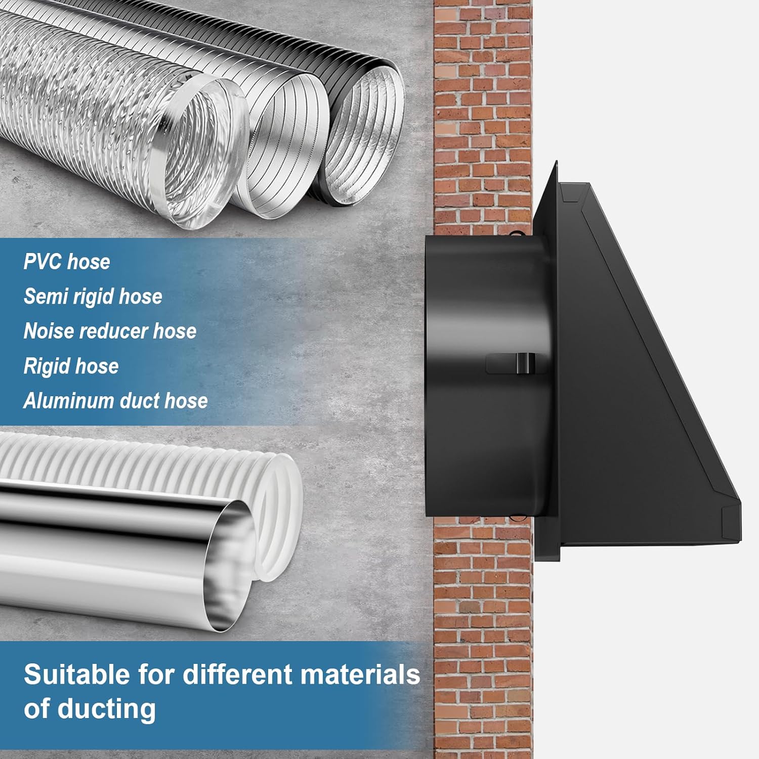 Rust-resistant metal housing of the HONGUAN 6-inch dryer vent cover for weatherproof ventilation.