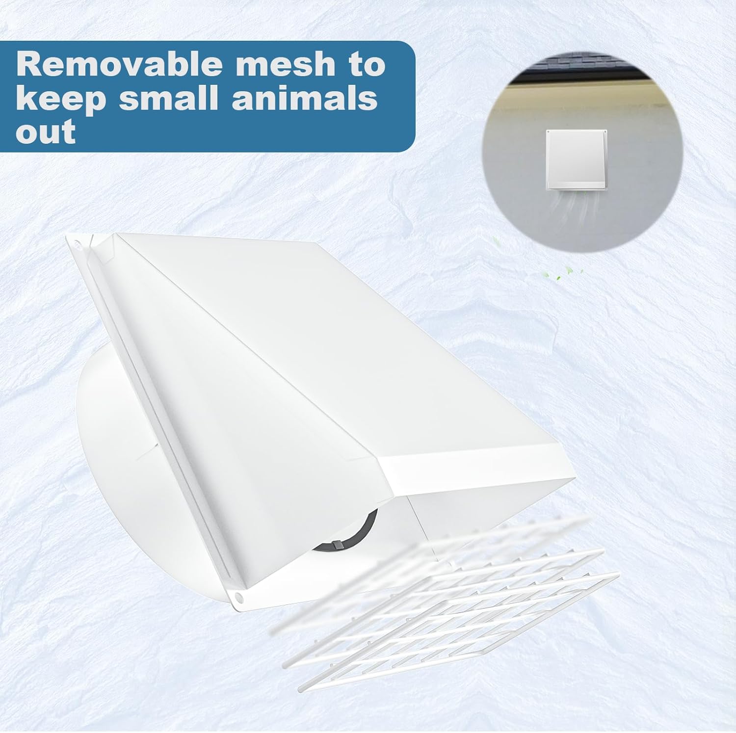 The 6-inch HONGUAN dryer exterior vent cover with removable mesh provides insect protection.