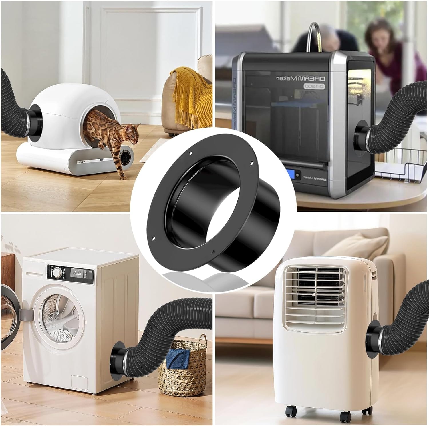 This 4 inch duct connector, made from durable ABS, provides a secure and easy-to-install solution for various ventilation needs. Ideal for dryer vent connections, HVAC systems, dust collection, and even specialized applications like cat dryer setups. Includes clamps for quick DIY installation. 30-day money-back guarantee.