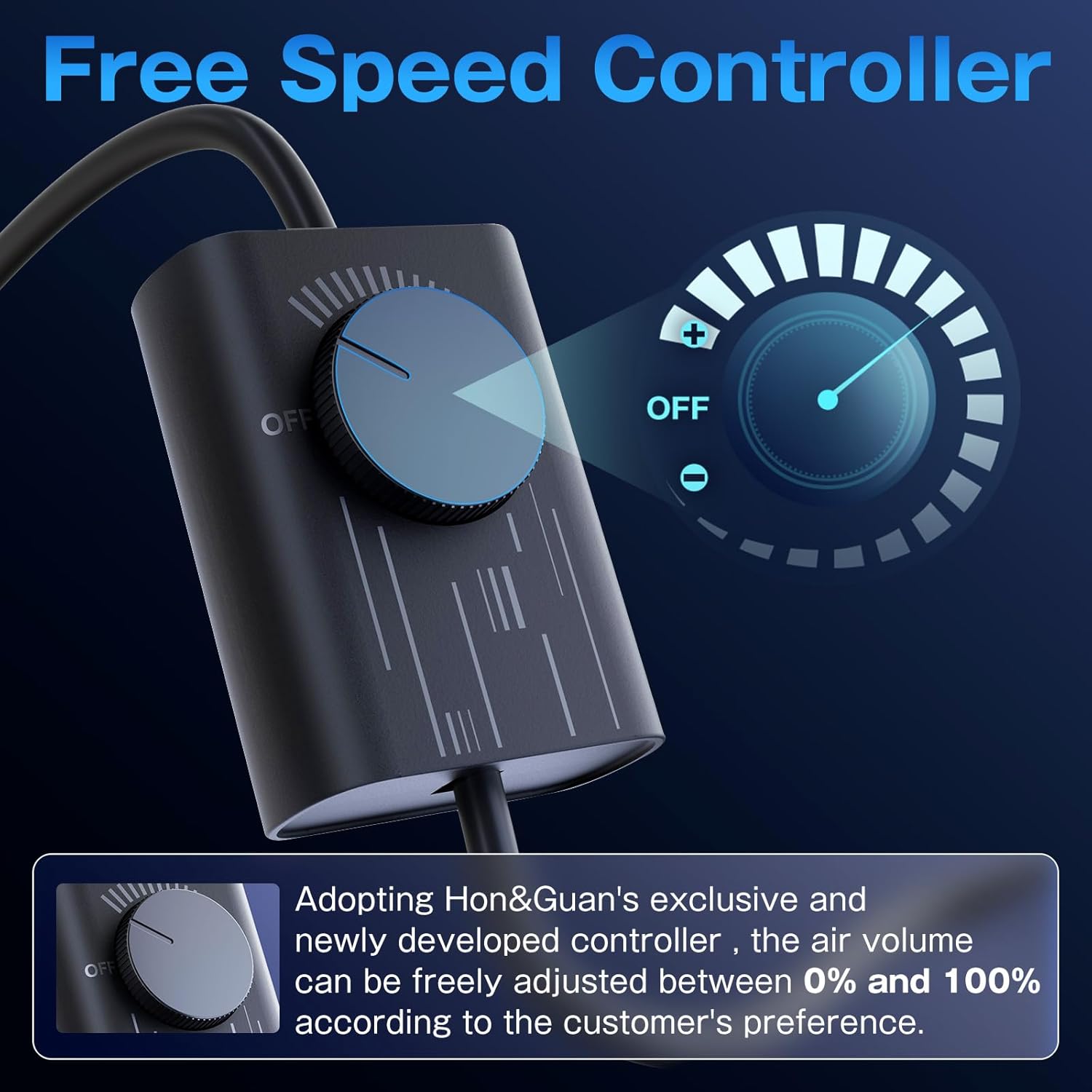 10-step adjustable speed controller on the 4-inch inline duct fan for customizable airflow and noise levels.