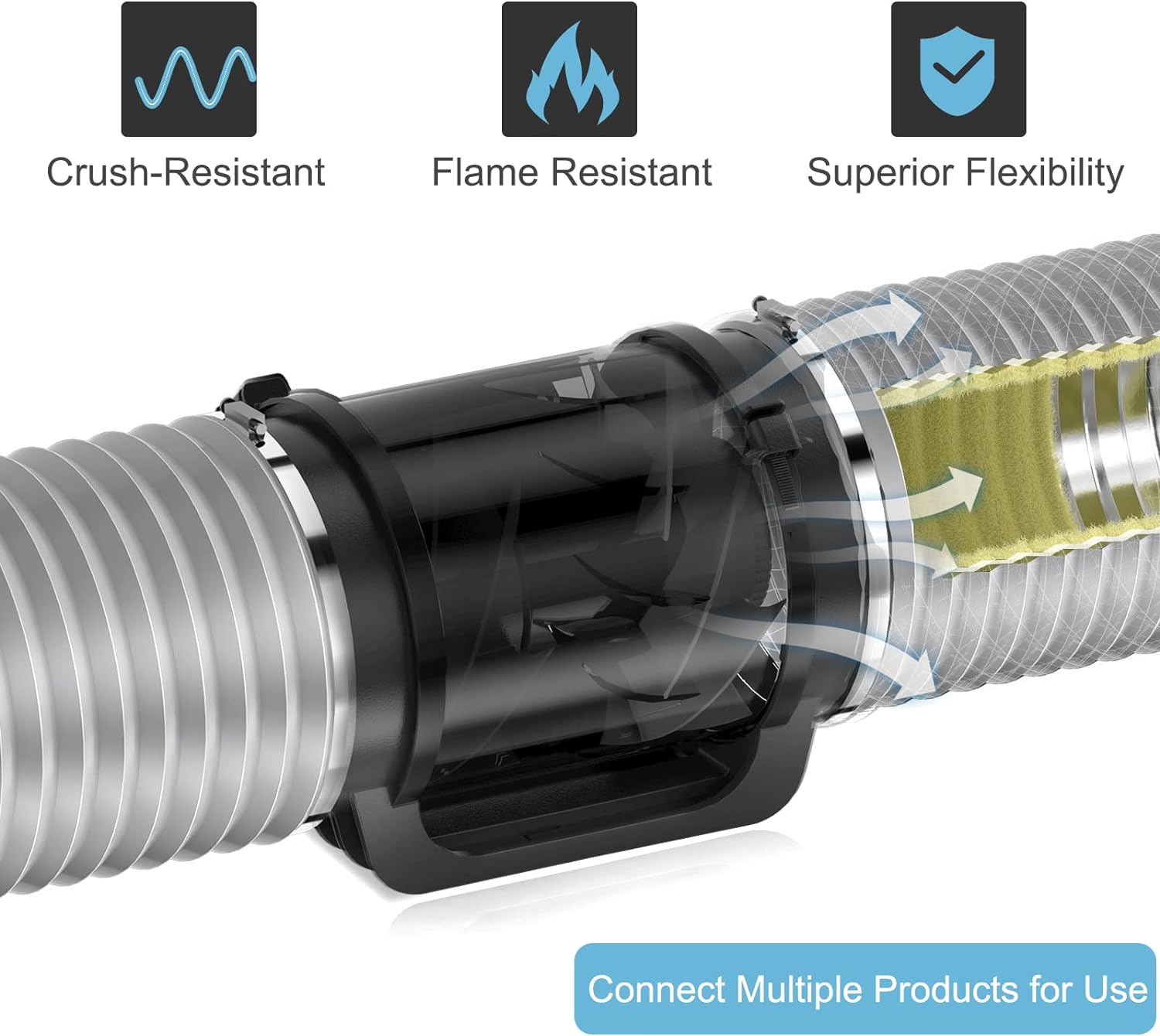 Crush-Resistant, Flame-Resistant Air Duct with Superior Flexibility – Ideal for HVAC, Ventilation, and Exhaust Systems