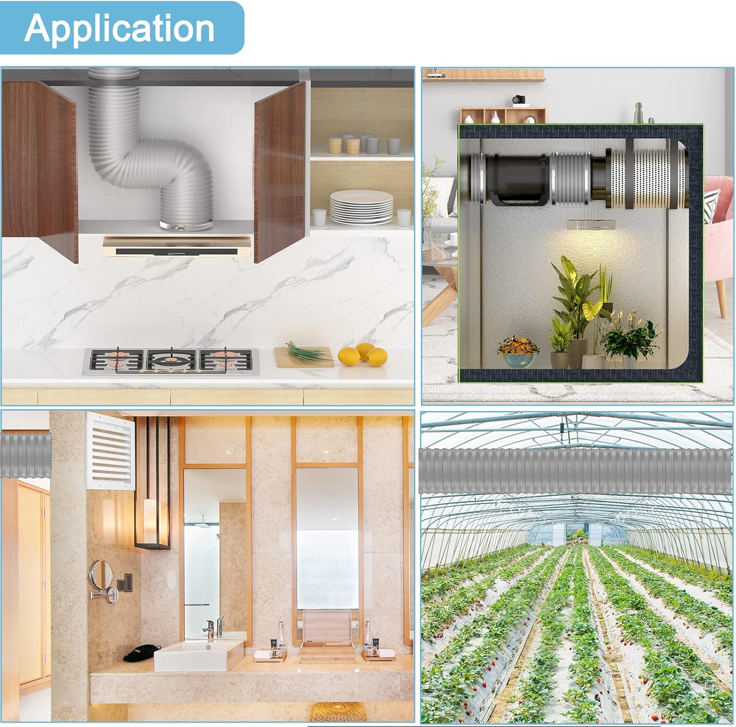 4 Inch Insulated Flexible Air Duct for Multiple Applications – HVAC, Kitchen Ventilation, Grow Rooms, and Dryer Rooms