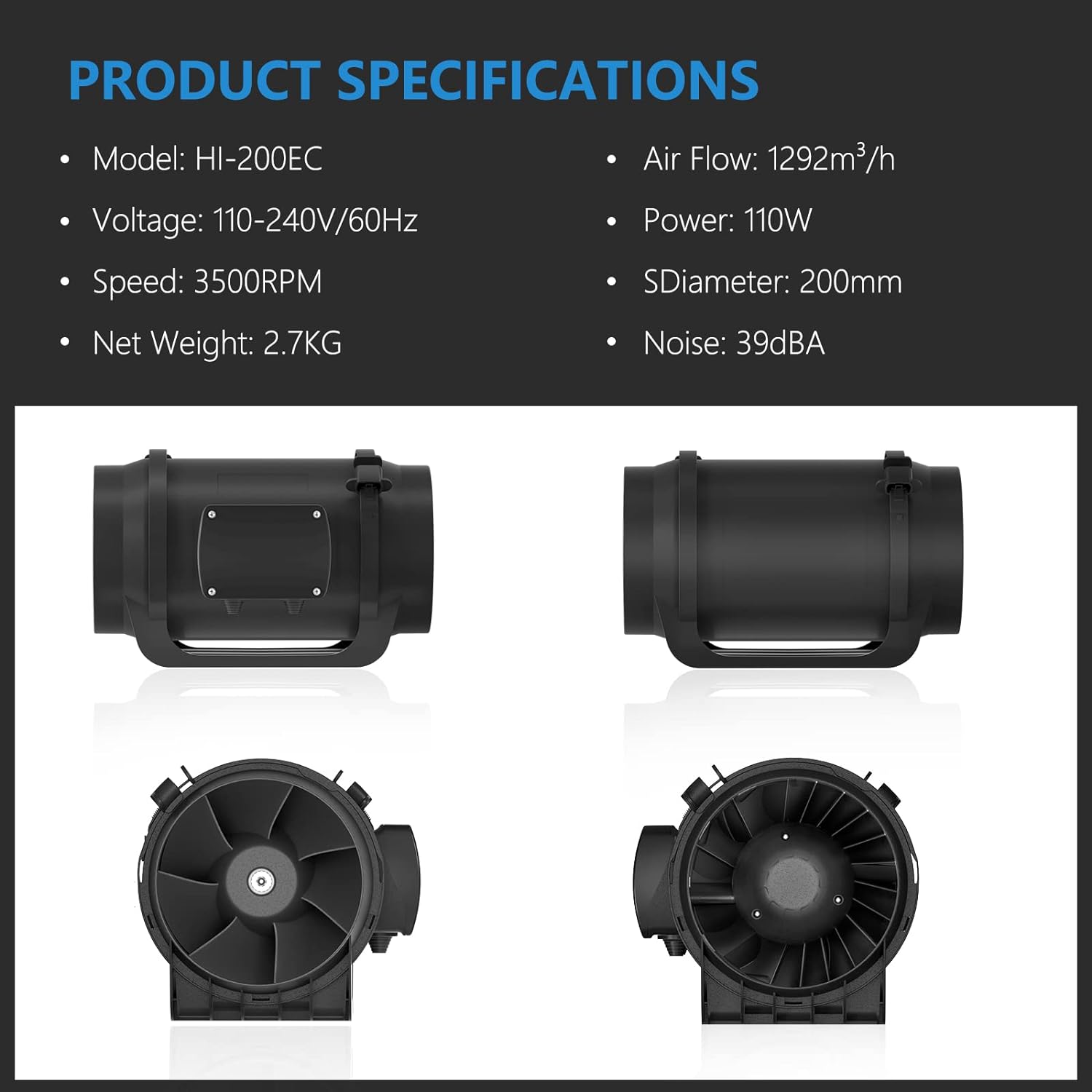 8 Inline Duct Fan – Energy Efficient & Quiet with EC Motor for