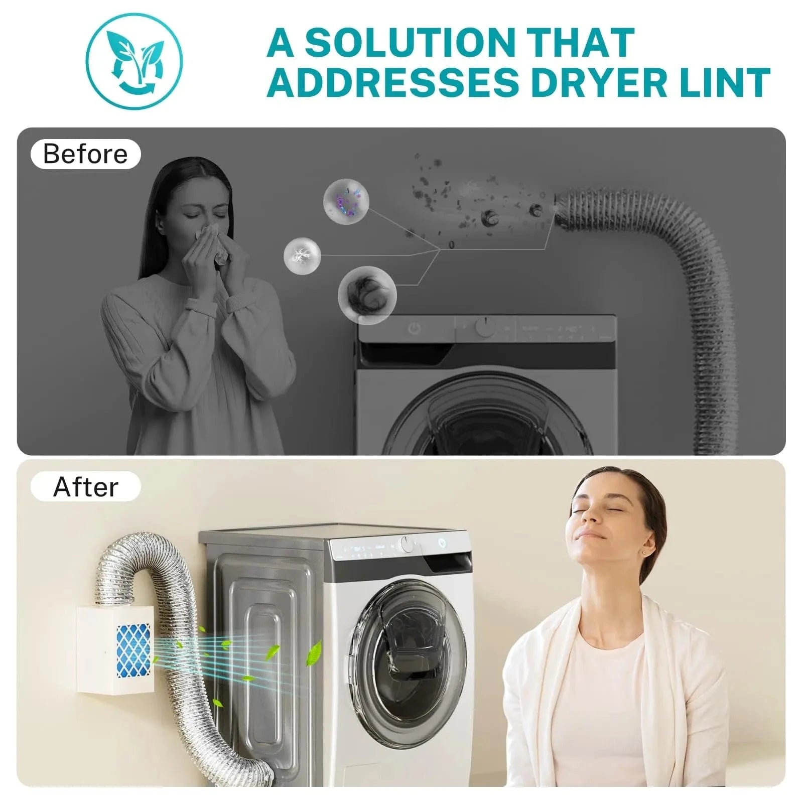 HONGUAN indoor dryer vent with double filter system effectively blocking lint, dust, and pet hair for a cleaner indoor environment.