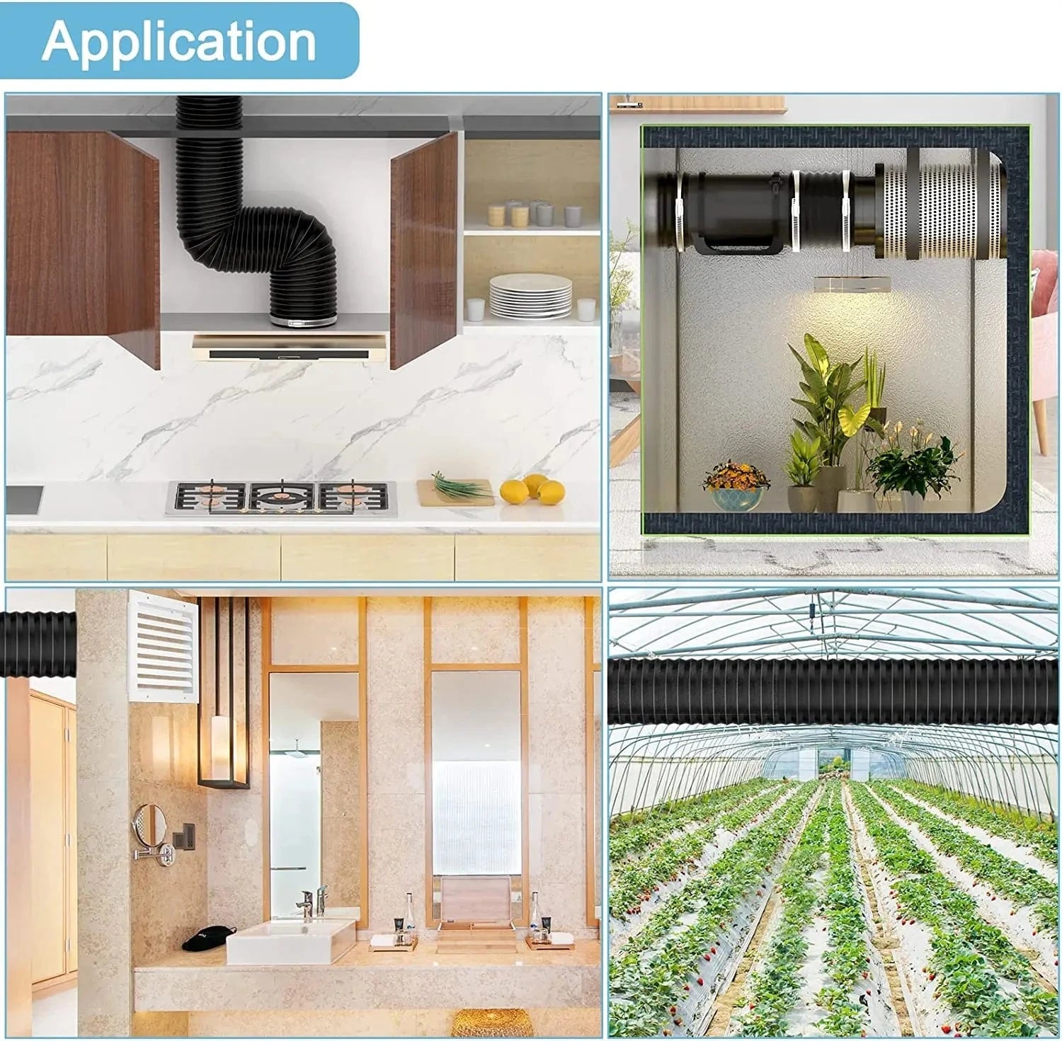 HONGUAN insulated flexible air duct for HVAC systems, grow rooms, kitchens, bathrooms, and more.