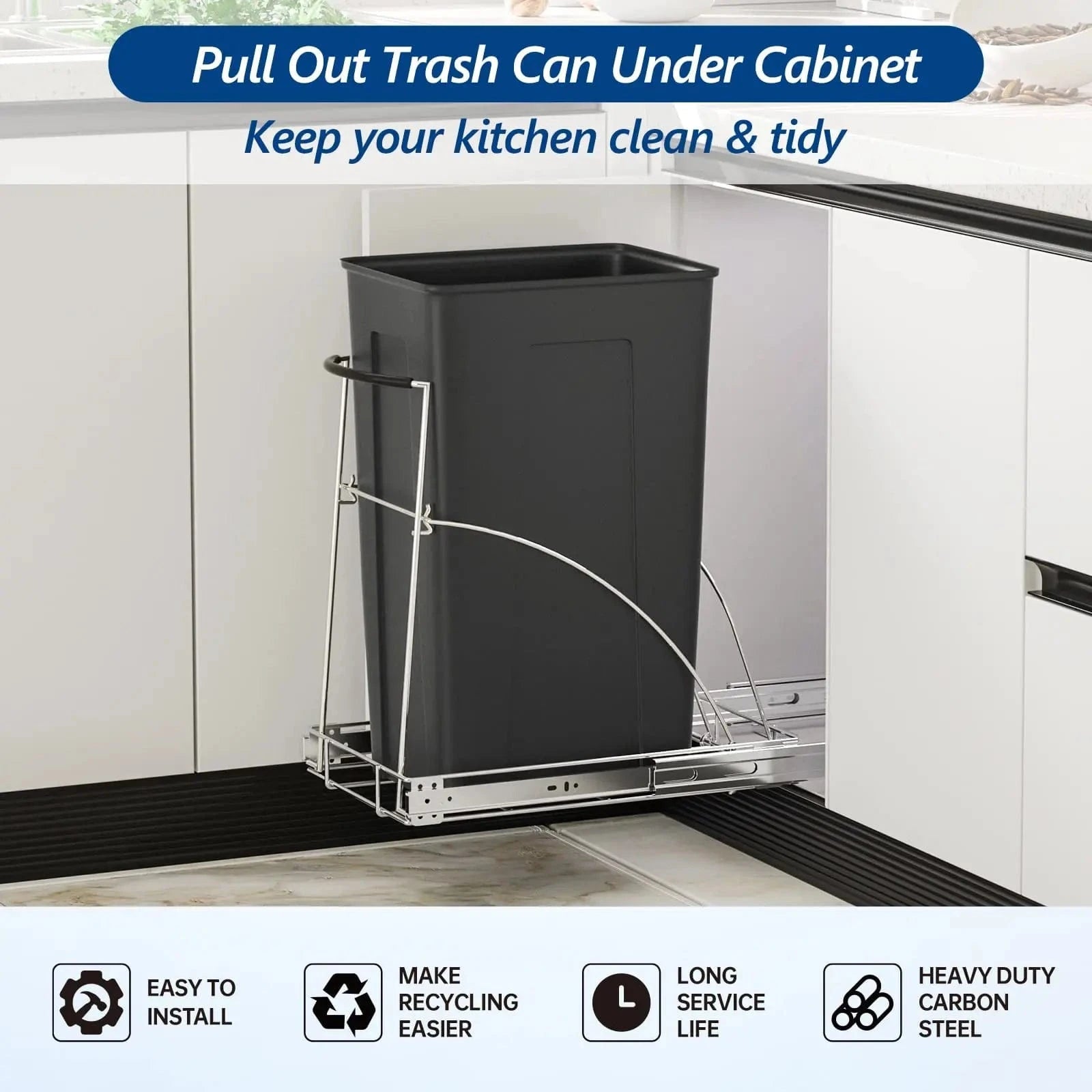 Pull Out Trash Can keeping kitchen clean and clutter-free.