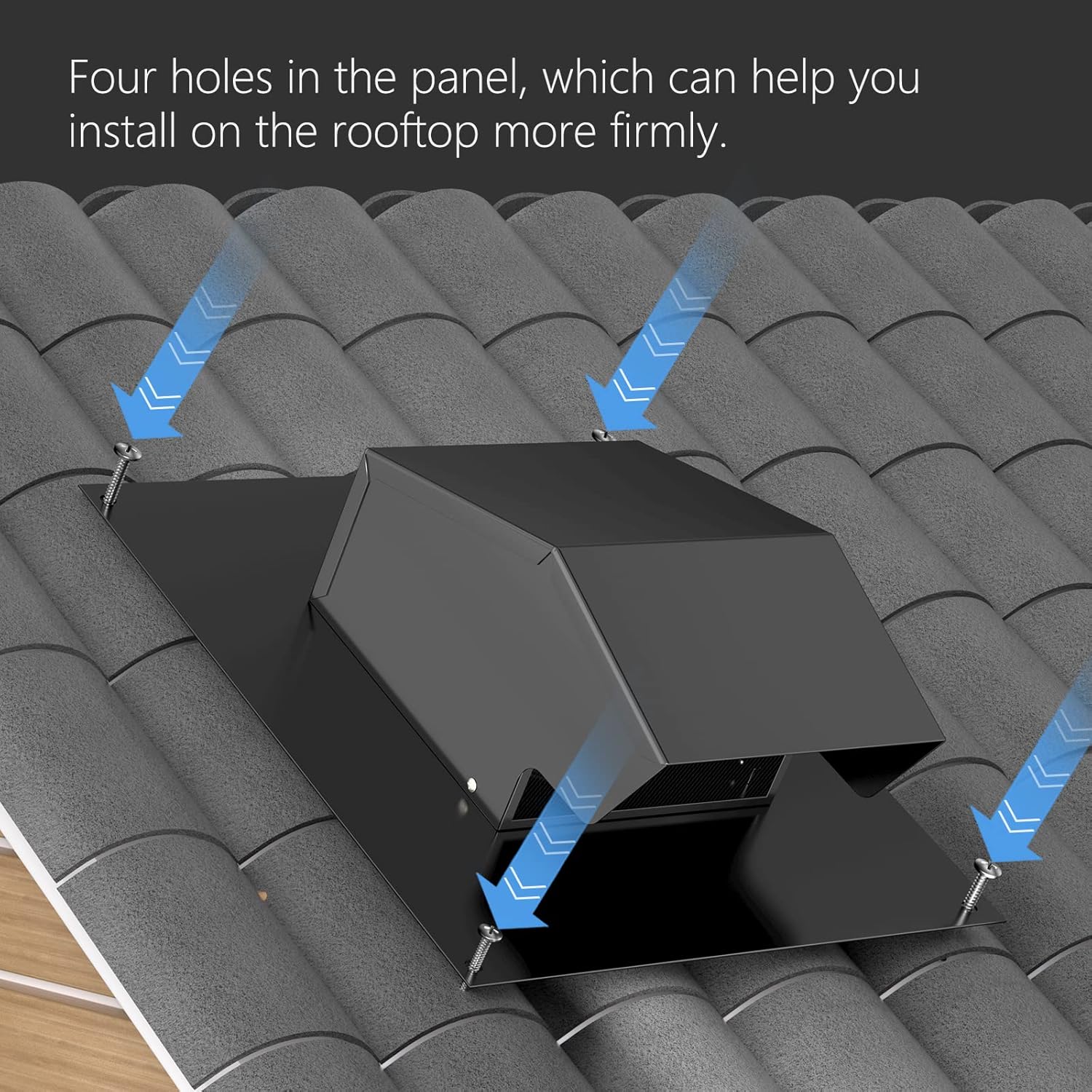 Four holes in the panel, which can help youinstall on the roof vent cap more firmly.