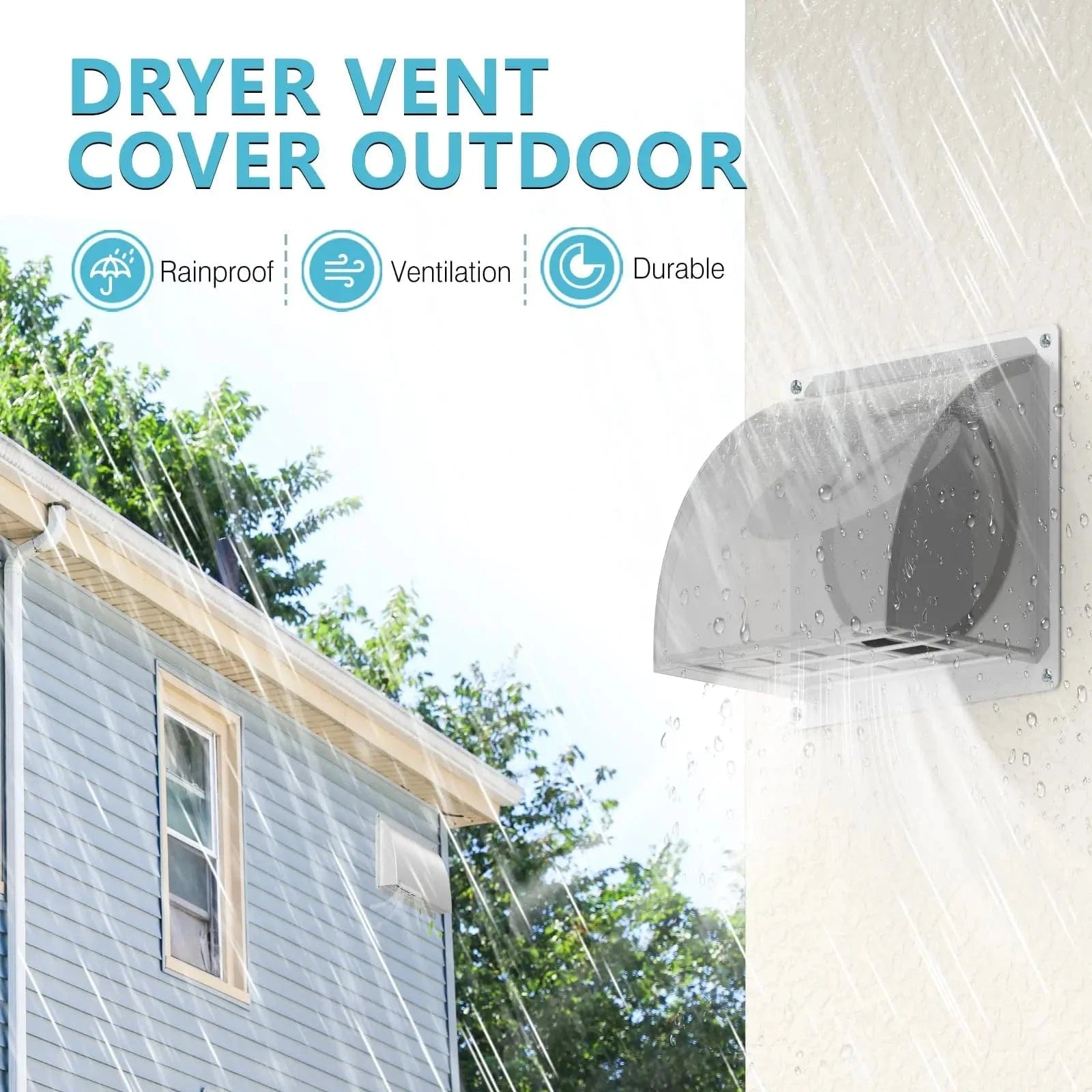 Rainproof design of HONGUAN 4-inch metal dryer vent cover with non-return flap, protecting against water ingress for outdoor wall installations.
