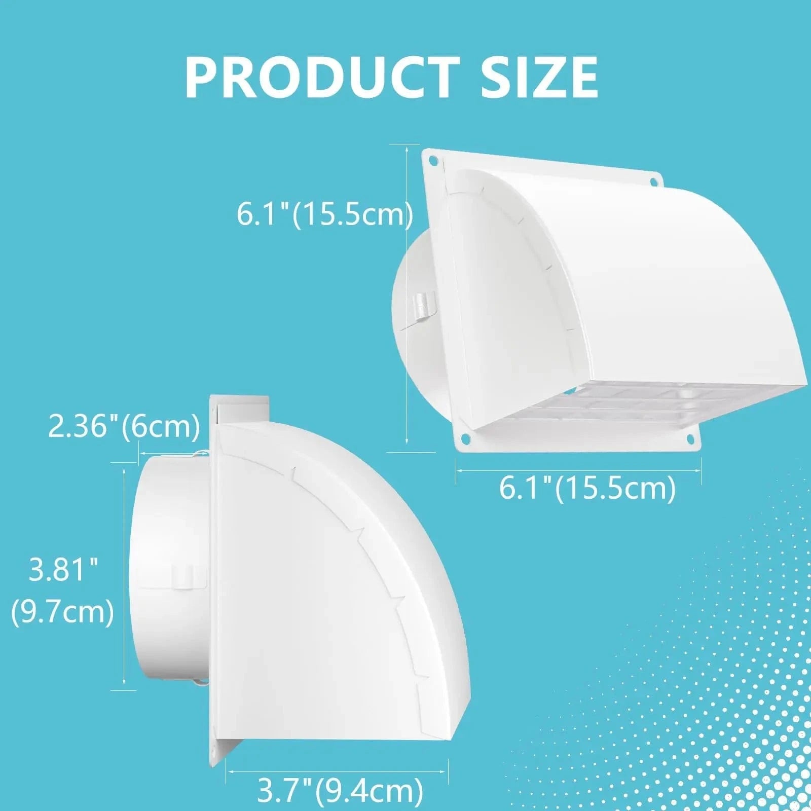 Detailed dimensions of HONGUAN 4-inch dryer vent cover, showing 3.81-inch vent diameter and overall size for accurate fitting.
