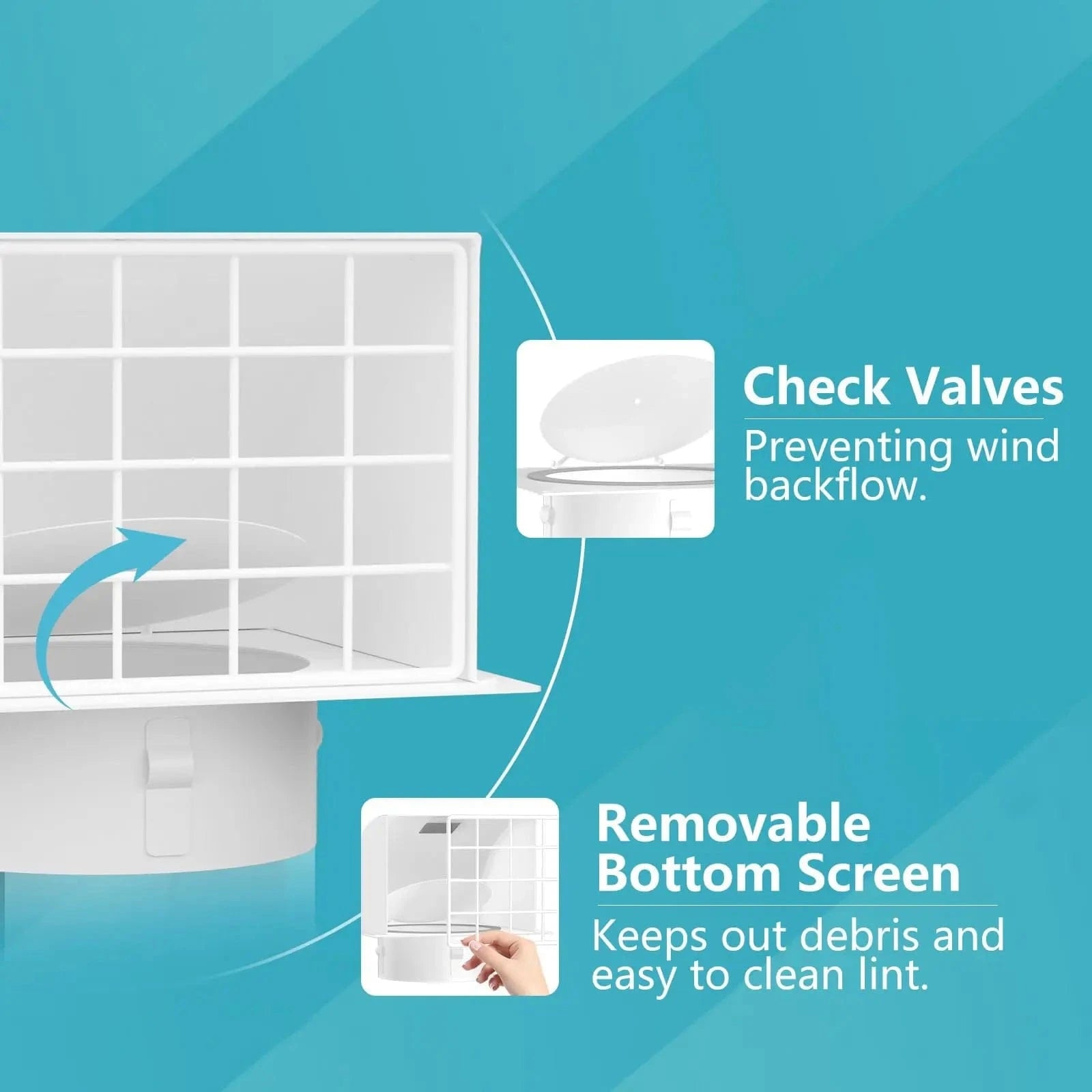 Easy-to-remove mesh screen on HONGUAN dryer vent cover to block debris and maintain airflow.