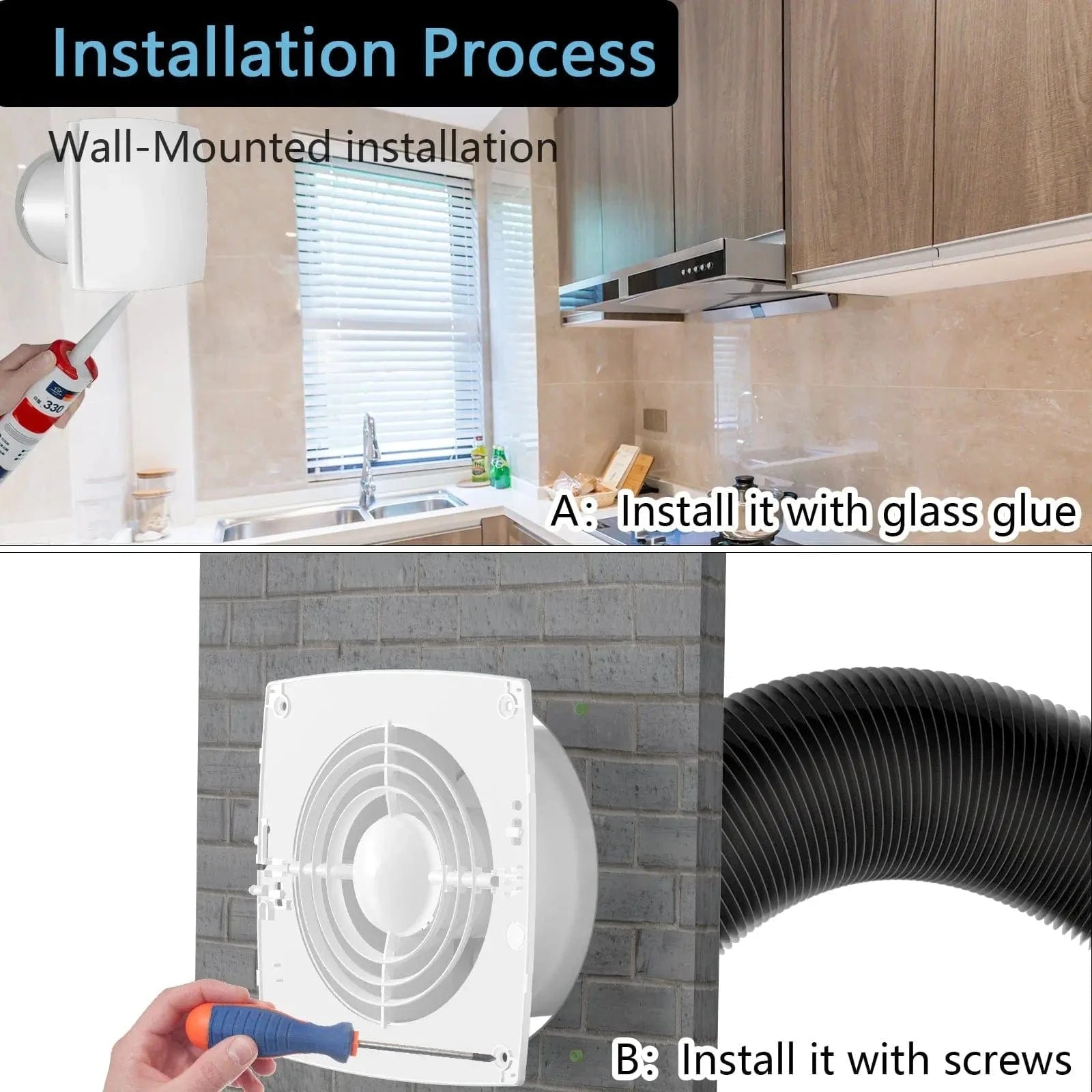 HONGUAN 6 Inch Wall Exhaust Fan installed in a bathroom for silent and efficient air ventilation