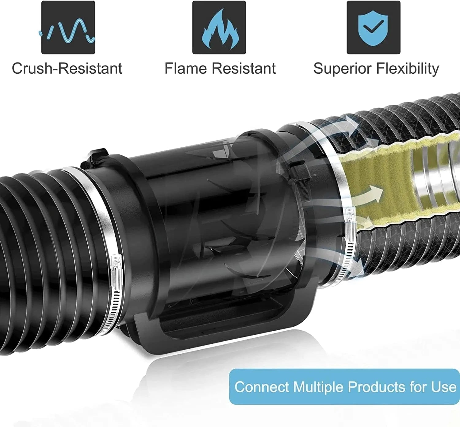 Heavy-duty multi-layer construction of HONGUAN insulated flexible air duct with aluminum foil and glass wool insulation.